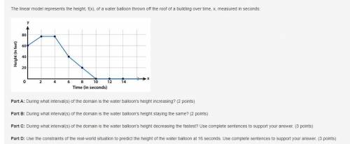 The linear model represents the height, f(x), of a water balloon thrown off the roof of a building o