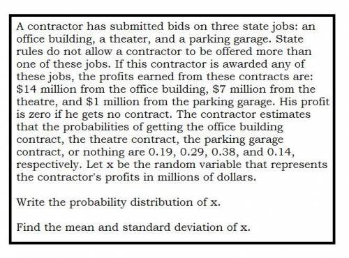 A contractor has submitted bids on three state jobs: an office building, a theater, and a parking ga