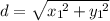 d=\sqrt{x_1\!^2+y_1\!^2}