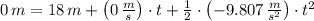 0\,m = 18\,m +\left(0\,\frac{m}{s} \right)\cdot t +\frac{1}{2}\cdot \left(-9.807\,\frac{m}{s^{2}} \right) \cdot t^{2}