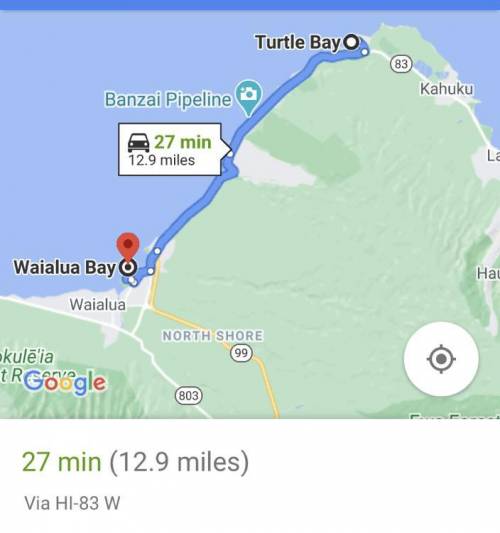 How many miles is it from Turtle Bay to Waialua Bay​
