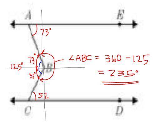 In the diagram below, the lines are parallel. m∠BCD = 52° and m∠EAB = 73°. What is the measure of ∠A