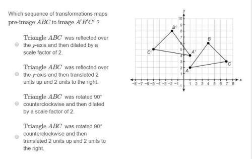 Which sequence of transformations maps pre-image abc to image a′b′c′ ?
