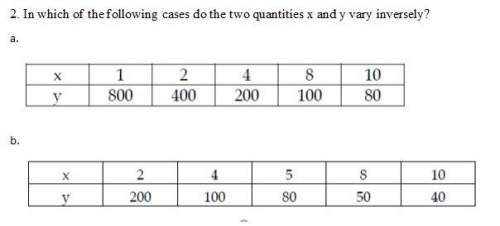 In which of the following cases do the two quantities x and y vary inversely? show you're workings