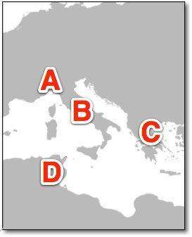 The capital of the roman empire could be found closest to which letter?
