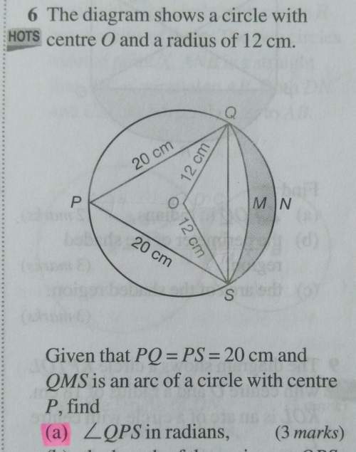 Given that pq = ps = 20 cm and qms is an arc of a circle with centre p, find angle qps in radians.&lt;