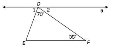 In the diagram, line y is parallel to line ef . lourdes used the diagram to find that m1 = 105°.