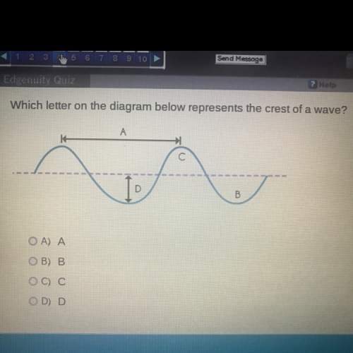 Which letter on the diagram below represents the crest of a wave? ?  will do brainliest(