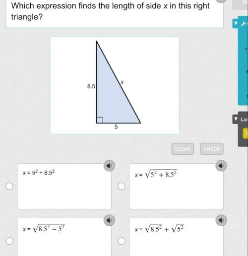 Which expression finds the length of side x in this right triangle?