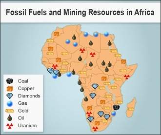 The map shows natural resources in africa. which natural resource is the most widely distribut