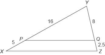What proportional segment lengths verify that xz∥pq ?  enter your answers in the boxes.