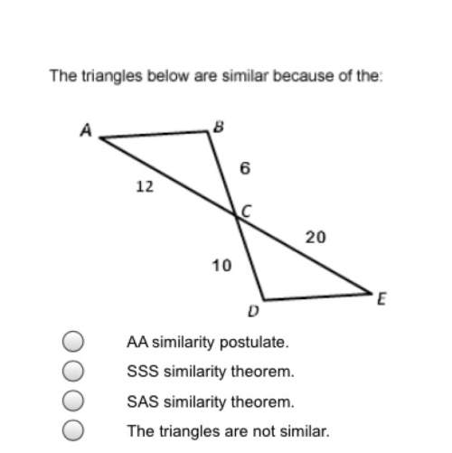 The triangles below are similar because of the:  a. aa similarity postulate