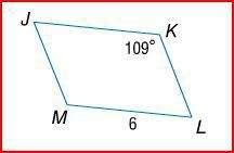 Use parallelogram jklm to find the measure of angle klm.
