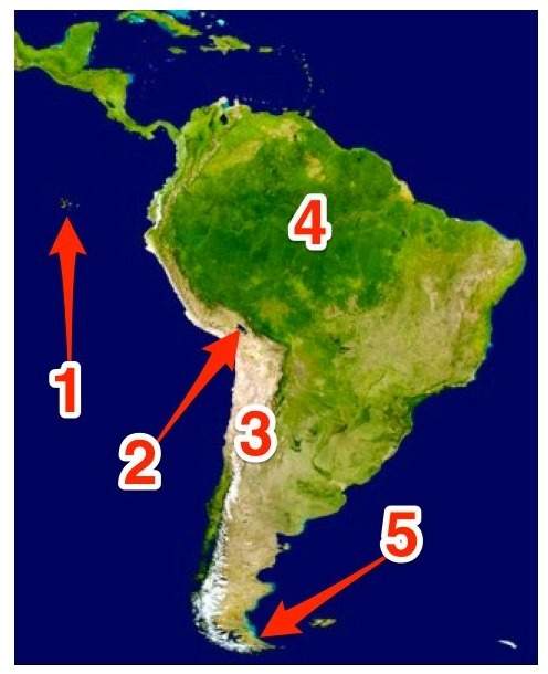 Which of these is represented by the number 4 on the map? a) the amazon river b) the andes mountain