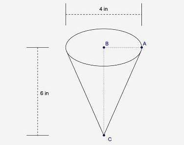 Find the slant height of the cone. the slant height is the distance from the apex, or tip, to the ba
