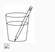 The diagram shows a pencil in a glass of water. when viewed from the side, the pencil ap