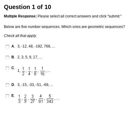 Below are five number sequences. which ones are geometric sequences? more then one answer!