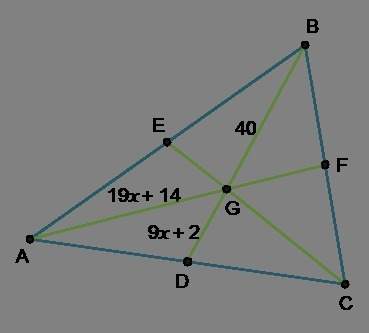 Gis the centroid of triangle abc. what is the length of gf?  units