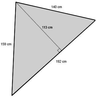 The shaded figure below is a diagram of a triangular tabletop. which two measures can be