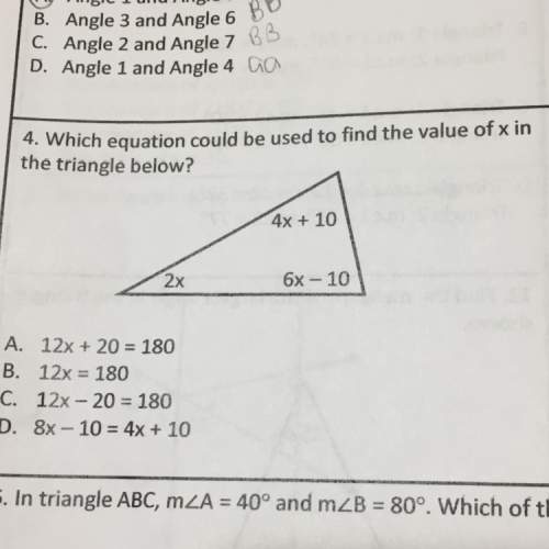Which equation could be used to find the value of x in the triangle