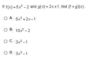 If f(x) =5x^3-2 and g(x) =2x+1, find (f+g)(x)