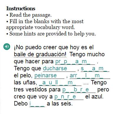 Spanish? 8  i can't figure out what the person is saying on some of these. i filled out the o