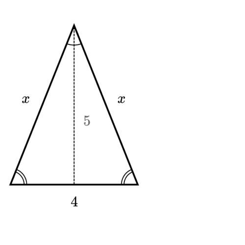 Find the value of x xx in the isosceles triangle shown below.