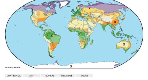 On the map, find the x that shows where the climate regions are located. click on the name of a clim