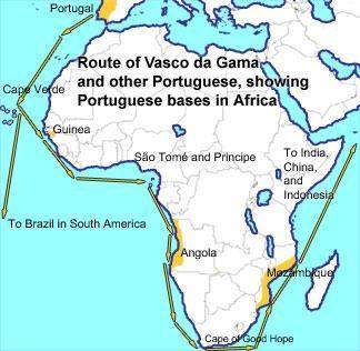 According to the map, what would be the next destination for portuguese ships heading to india after