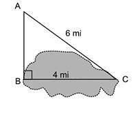 The figure shows the location of three points around a lake. the length of the lake, bc, is also sho