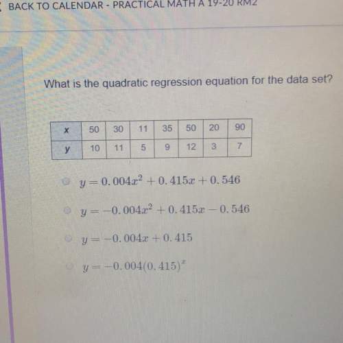 What is the quadratic regression equation for the data set?