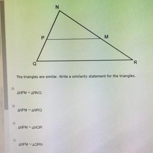 The triangles are similar. write a similarity statement for the triangles