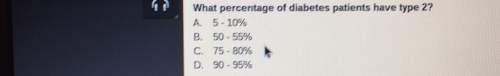 What percentage of diabetes patients have type 2? a. 5-10%b, 50-55%c, 75-80%d. 90 95%