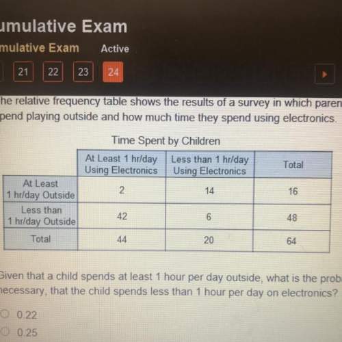 The relative frequency table shows the results of a survey in which parents were asked how much time