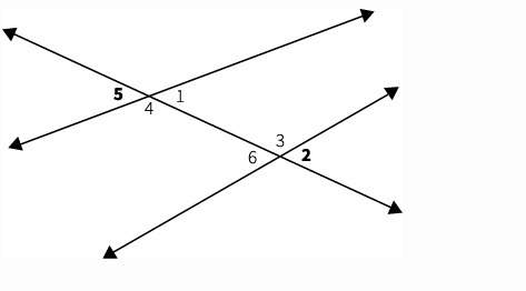 Use the figure to decide the type of angle pair that describes ∠5 and ∠2. alternate inte