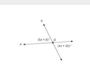 Me plzzz the lines a and b intersect at point d. what is the value of z?
