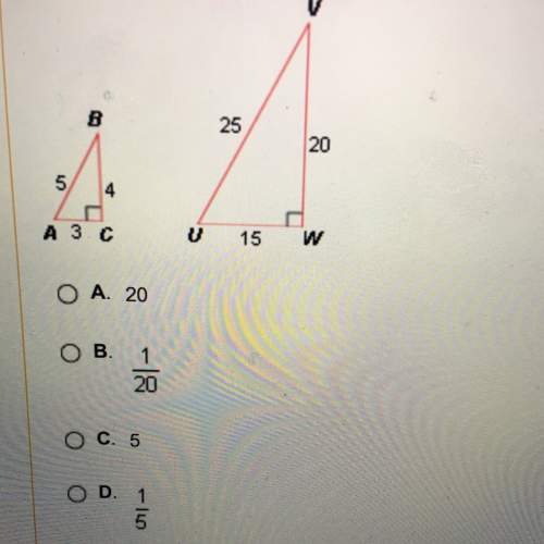 What is the scale factor of triangle abc to triangle uvw  a: 20 b: 1/20 c: 5