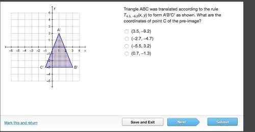 Triangle abc was translated according to the rule t4.5, –6.2(x, y) to form a’b’c’ as shown. wh