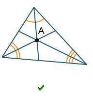 Which triangle shows the incenter at point A?

Point A is inside of a triangle. Lines are drawn from