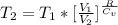 T_2 =  T_1  * [ \frac{V_1}{V_2} ]^{\frac{R}{C_v} }