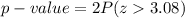 p-value  = 2P( z     3.08)