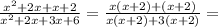 \frac{ {x}^{2} + 2x + x + 2 }{ {x}^{2} + 2x + 3x  +  6 } =  \frac{x(x + 2) + (x + 2)}{x(x + 2)  + 3(x + 2)} =  \\