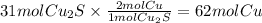 31 mol Cu_2S \times \frac{2molCu}{1molCu_2S} =62 mol Cu