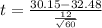 t =  \frac{30.15  - 32.48 }{\frac{12 }{\sqrt{60} } }