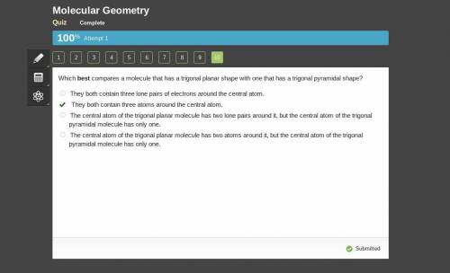 Which best compares a molecule that has a trigonal planar shape with one that has a trigonal pyramid