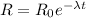 R=R_{0}e^{-\lambda t}