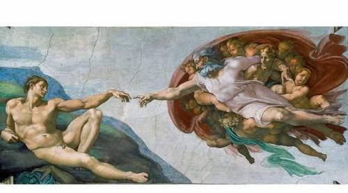 .Study The Creation of Adam by Michelangelo. Painting of The Creation of Adam by Michelangelo. God r
