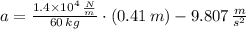 a = \frac{1.4\times 10^{4}\,\frac{N}{m} }{60\,kg} \cdot (0.41\,m)-9.807\,\frac{m}{s^{2}}