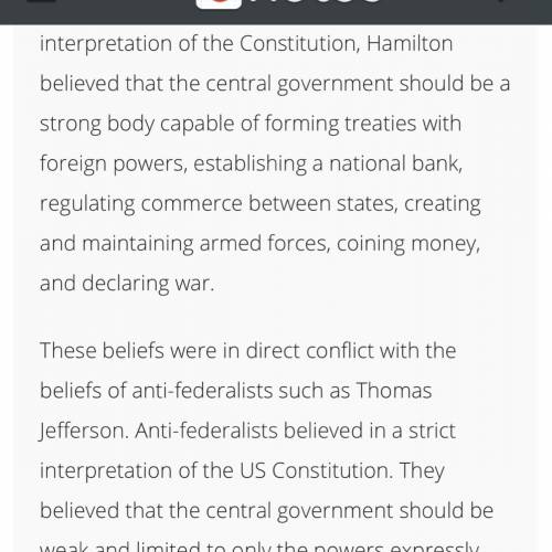 What were alexander hamilton’s views on the power of the central government
