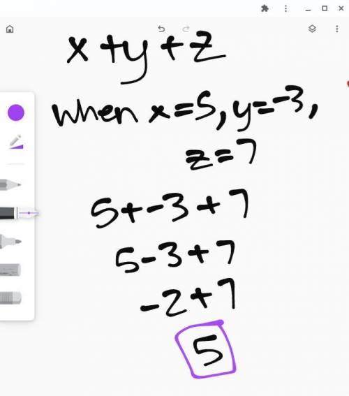 Evaluate the expression for x=5, y=-3 and z=7
x + y + z